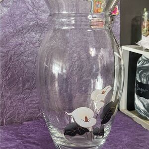 Vintage Glass Vase With Hand Painted Calla Lily’s